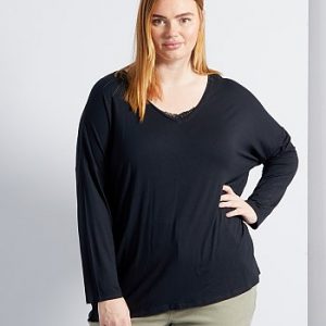 Haut de pyjama détail dentelle noir Kiabi
