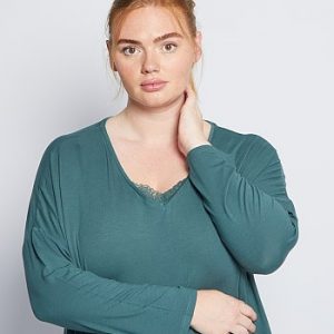 Haut de pyjama détail dentelle vert Kiabi