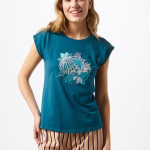 ETAM Chemise de nuit 'BETANIE'  turquoise / blanc / jaune / bleu foncéAbout You FR