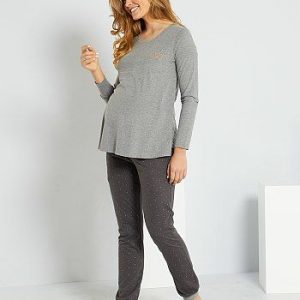Pyjama de maternité et d'allaitement 'éco-conçu' gris foncé Kiabi