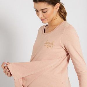 Pyjama de maternité et d’allaitement ‘éco-conçu’ rose/gris Kiabi