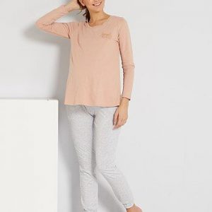 Pyjama de maternité et d'allaitement 'éco-conçu' rose/gris Kiabi