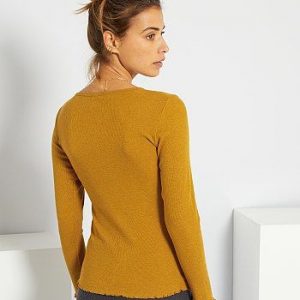 T-shirt fines côtes jaune Kiabi