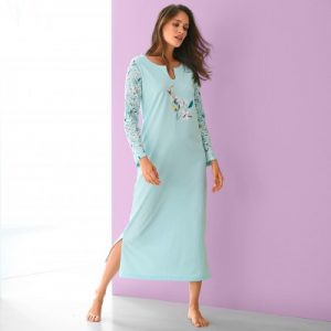 Chemise de nuit longue imprimé fleurs – manches longues – Longue – Pour femme | Blancheporte