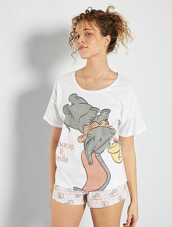 Ensemble pyjama court 'Dumbo' blanc/rose Dumbo
