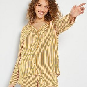Ensemble pyjama court imprimé ocre / blanc Kiabi