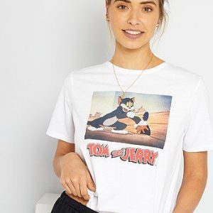 Ensemble tee-shirt + short ‘Tom & Jerry’ blanc/noir Kiabi