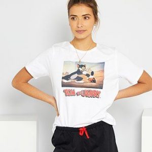Ensemble tee-shirt + short 'Tom & Jerry' blanc/noir Kiabi