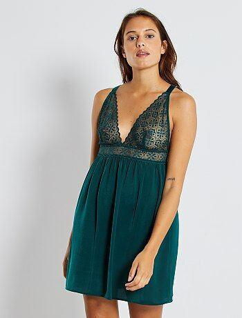 Nuisette microfibre et dentelle vert Kiabi UnPyjama