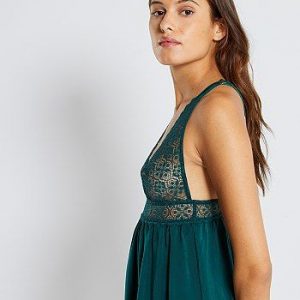 Nuisette microfibre et dentelle vert Kiabi