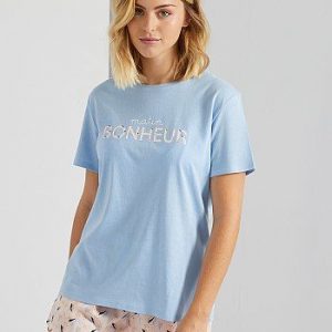 Pyjama short imprimé bleu Kiabi