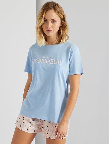 Pyjama short imprimé bleu Kiabi