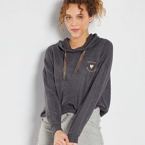 Sweat doux à capuche gris Kiabi
