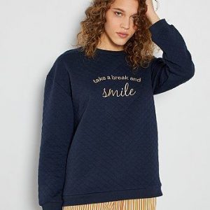 Sweat en molleton matelassé bleu Kiabi