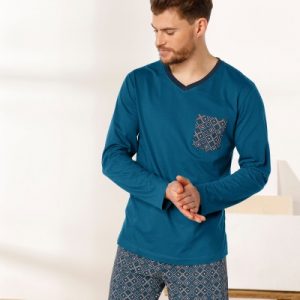 Tee-shirt pyjama bleu manches longues – Pas cher – Pour homme | Blancheporte
