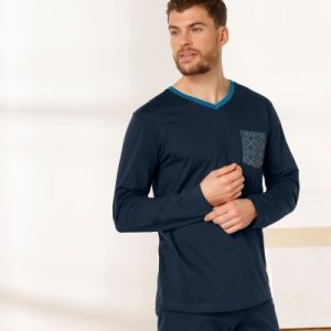 Tee-shirt pyjama marine manches longues – Pas cher – Pour homme | Blancheporte